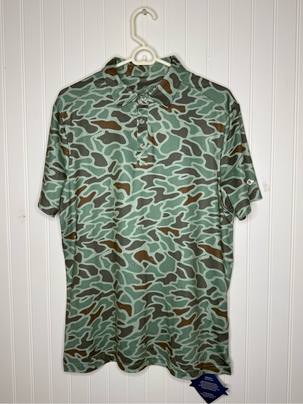 NWT BURLEBO Performance Short-Sleeve Polo In Camo Print Size Medium